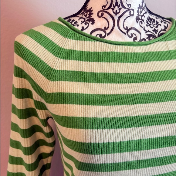 LOFT White and Green Striped Sweater - Picture 2 of 6